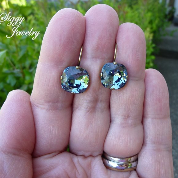 Swarovski Denim Blue Cushion Cut Drop Earring - Picture 6 of 7